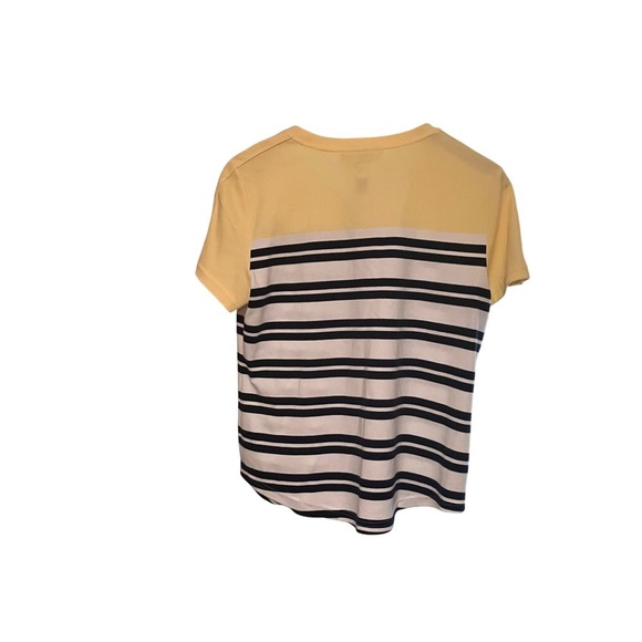 Karen Scott Sport Petites Top Yellow Stripe Pocket D-Ring Detail Short Sleeve - Picture 4 of 6